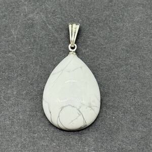 White Howlite Crystal Pendant 1 Inch Teardrop Boho Healing Stone Necklace Charm